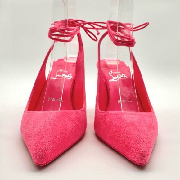 Christian Louboutin Lace Up Kate 85 Pink Suede Stiletto Pumps Heels EU 37 US 7 - Picture 4 of 11